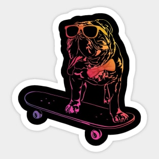 Funny British Bulldog dog English Bulldog skateboarding Sticker